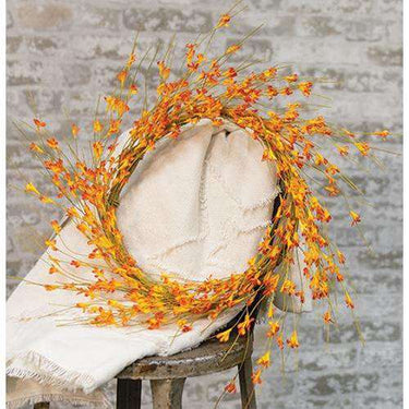 Wispy Orange Buds Flower Wreath, 22